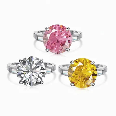 Eleganter Französischer Hochzeit 925 Sterlingsilber Ring Großer Runder Zirkonia Rosa Gelb Weiß Edelstein Ring Für Damen Schmuck Geschenk