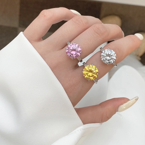 Eleganter Französischer Hochzeit 925 Sterlingsilber Ring Großer Runder Zirkonia Rosa Gelb Weiß Edelstein Ring Für Damen Schmuck Geschenk