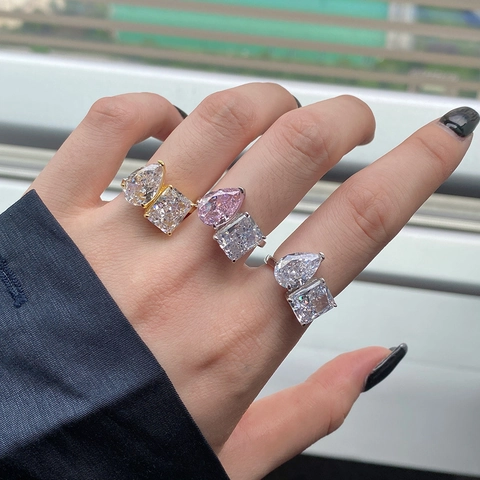Anillo Toi Et Moi de Plata de Ley 925 Con Circonias Corte Pera Y Radiant Joyería Para Mujer Regalo de Boda Aniversario