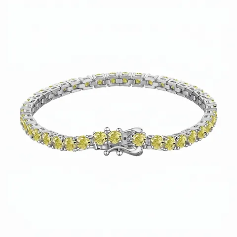 Bracciale Tennis in Argento Sterling 925 con Zirconia Gialla Bracciale Geometrico Tondo con Zirconi Galvanizzato di Lusso per Gioielli Donna Festa Nozze
