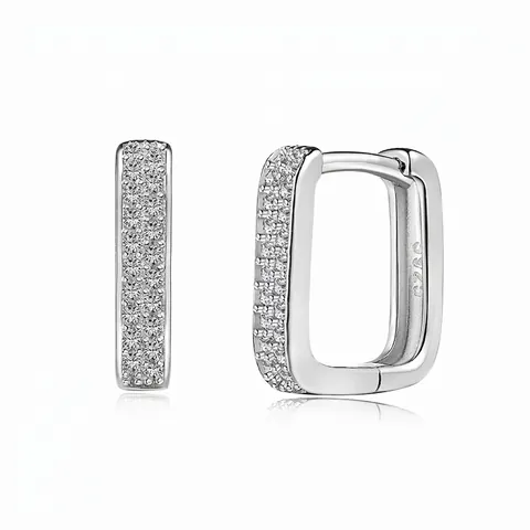 925 Sterling Silver Geometric Rectangular Hoop Earrings For Women Luxury Pave Zirconia Huggie Earrings Fashion Jewelry Gift