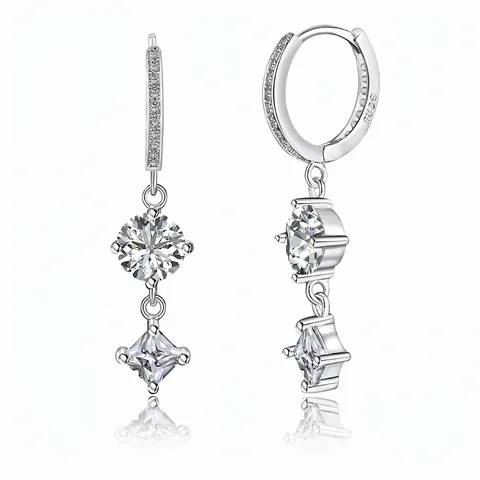 925 Sterling Silver Geometric Drop Stud Earrings For Women Japanese Korean Light Luxury Zirconia Inlaid Ear Jewelry Gift