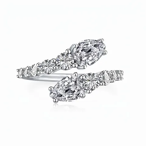 Lussuoso Anello Aperto Bypass in Argento Sterling 925 con Zirconia Taglio a Pera Regolabile Delicati Gioielli da Sposa per Donna