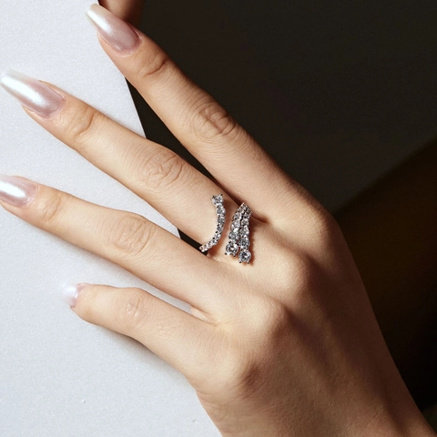 S925 Sterlingsilber Unregelmäßiger Offener Ring Für Damen Eleganter Zirkonia Eingelegter Verstellbarer Wickelring Geschenk