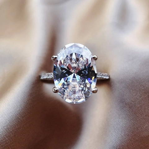 Anillo Circonita Corte Ovalado Cobre Piedra Brillante Compromiso Boda Joyería Para Mujeres Clásico Elegante Tono Plata