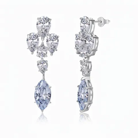 S925 Sterling Silver Drop Earrings For Women European Wedding Exquisite Zirconia Inlaid Water Drop Marquise Cut Dangle Earrings