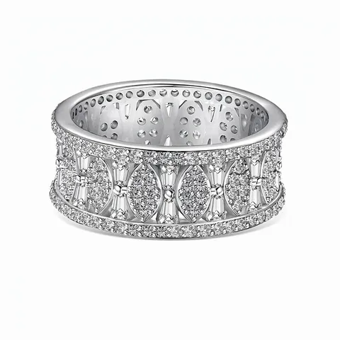 925 Sterling Silver Full Zirconia Inlaid Wide Ring For Women Olive Texture Geometric Band Ring Elegant Commute Jewelry Finger Hand Accessories