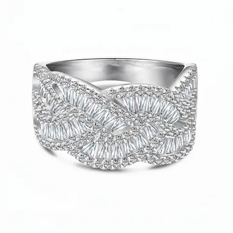 French Wedding 925 Sterling Silver Twisted Ring Women Luxurious Baguette Zirconia Inlaid Fashion Finger Ring Jewelry