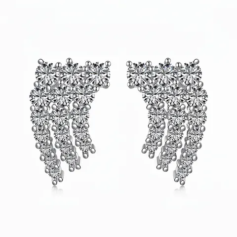 925 Sterling Zilveren Vleugel Kwastje Oorknopjes Luxe Zirconia Ingelegd Bruiloft Feest Mode Sieraden Voor Vrouwen