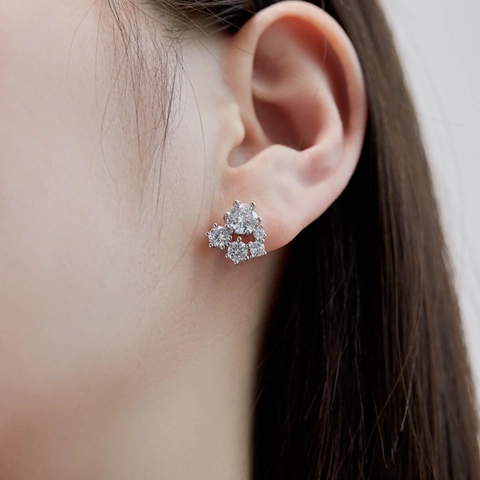 Orecchini a Bottone a Fiocco di Neve in Argento Sterling 925 per Donna con Brillante Zirconia Eleganti Gioielli Galvanici