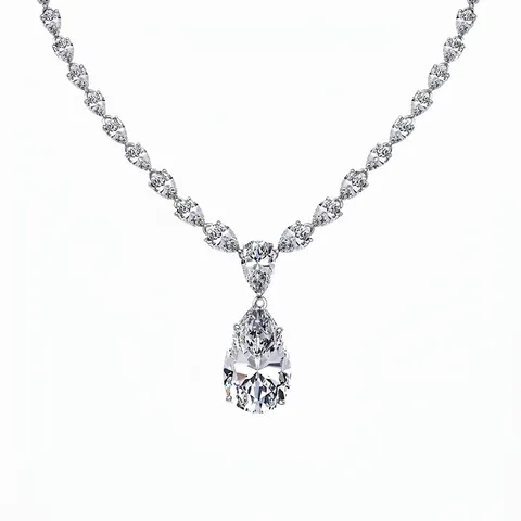 French Wedding 925 Sterling Silver Necklace For Women Luxurious Banquet Zirconia Inlaid Teardrop Pendant Clavicle Chain Jewelry Gift