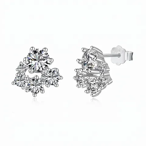 Orecchini a Bottone a Fiocco di Neve in Argento Sterling 925 per Donna con Brillante Zirconia Eleganti Gioielli Galvanici