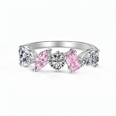 Anello in Argento Sterling 925 con Zirconia Asimmetrica per Donna Squisito Anello a Dito Intarsiato Geometrico Gioielli di Moda
