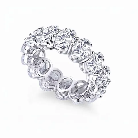 925 Sterlingsilber Full Eternity Ring Für Damen Ovalschliff Zirkonia Pave Band Exquisite Hochzeit Verlobung Finger Schmuck