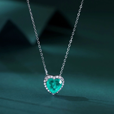 Collana con Pendente a Cuore in Argento Sterling 925 Retro Francese Zirconia Verde Smeraldo per Donna Gioielli Halo Eleganti
