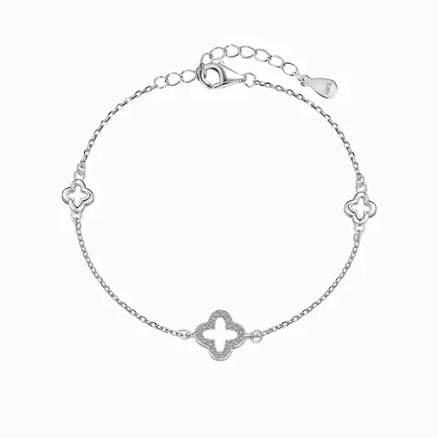 Pulsera de Trébol de Cuatro Hojas de Plata de Ley S925 para Mujer con Circonia 5A Incrustada Cadena Ajustable Joyería