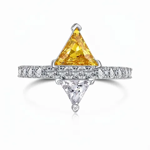 Elegant 925 Sterling Silver Ring For Women Geometric Triangle Yellow White Zirconia Inlaid Wedding Party Luxurious Jewelry