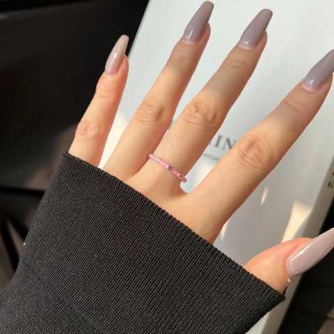 S925 Sterling Silver Ring For Women Pink Enamel Colorful Rhinestone Inlaid Dainty Fashion Jewelry Finger Ring Gift