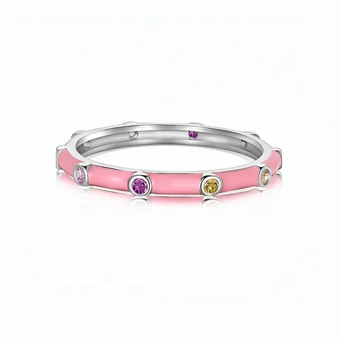 S925 Sterling Silver Ring For Women Pink Enamel Colorful Rhinestone Inlaid Dainty Fashion Jewelry Finger Ring Gift