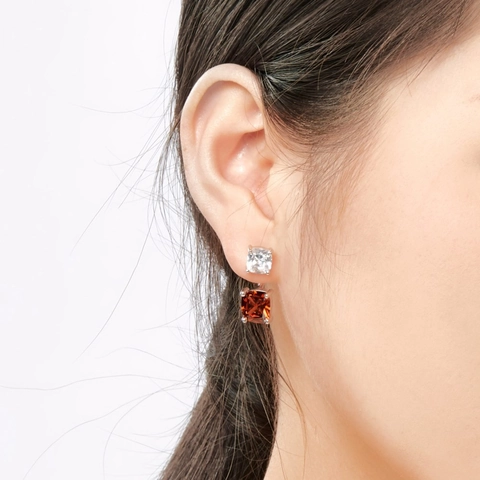 Luxe 925 Sterling Zilveren Dubbele Vierkante Zirkonia Oorknopjes Voor Vrouwen Retro Mode Geometrische Hangoorbellen Sieraden