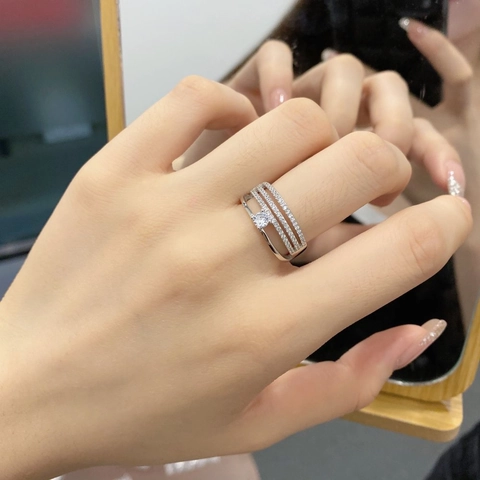 925 Sterling Silver Zirconia Ring For Women Elegant Multi-Layer Stackable Wedding Finger Ring Luxury Commute Jewelry Gift