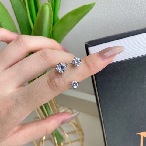 Damen 925 Sterlingsilber Offener Ring Nischendesign Funkelnde Runde Zirkonia Eingelegte Verstellbare Fingerring Mode Schmuck