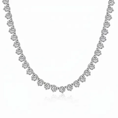 Collar de Tenis de Plata de Ley 925 Circonia Lujo Francés Corte Redondo Joyería Brillante para Mujer Boda Banquete