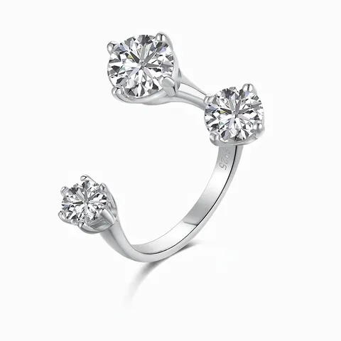 Damen 925 Sterlingsilber Offener Ring Nischendesign Funkelnde Runde Zirkonia Eingelegte Verstellbare Fingerring Mode Schmuck