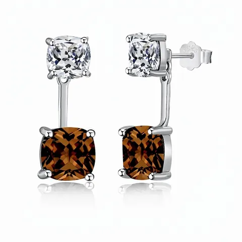 Luxe 925 Sterling Zilveren Dubbele Vierkante Zirkonia Oorknopjes Voor Vrouwen Retro Mode Geometrische Hangoorbellen Sieraden