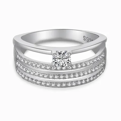 925 Sterling Silver Zirconia Ring For Women Elegant Multi-Layer Stackable Wedding Finger Ring Luxury Commute Jewelry Gift