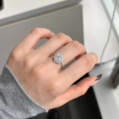 Anello in Argento Sterling 925 per Donna Esagono di Lusso Zirconia Intarsiato Girasole Fidanzamento Matrimonio Gioielli Regalo
