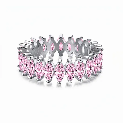 Marquise Cut Zirconia 925 Sterling Silver Eternity Ring Wedding Band Sparkling Pink White Stones For Women Jewelry Gift