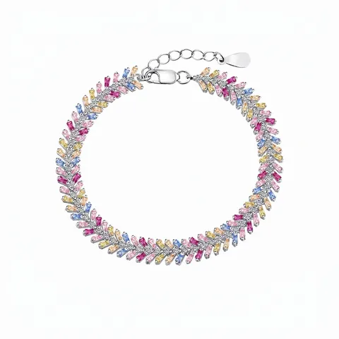925 Sterlingsilber Regenbogen Zirkonia Armband Für Damen Französisch Elegant Baguetteschliff Stein Eingelegt Handschmuck Hochzeit Bankett Geschenk