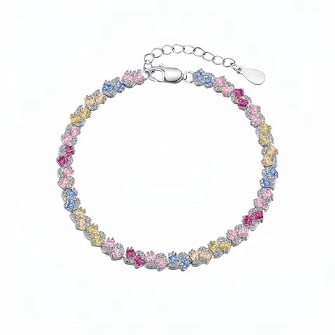 Bracciale in Argento Sterling 925 Con Zirconia Colorata per Donna Bracciale Tennis di Lusso Taglio a Cuore Gioielli