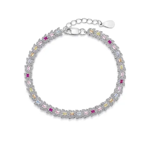 Luxury 925 Sterling Silver Bracelet For Women Colorful Zirconia Inlaid European Style Adjustable Geometric Hand Jewelry Gift