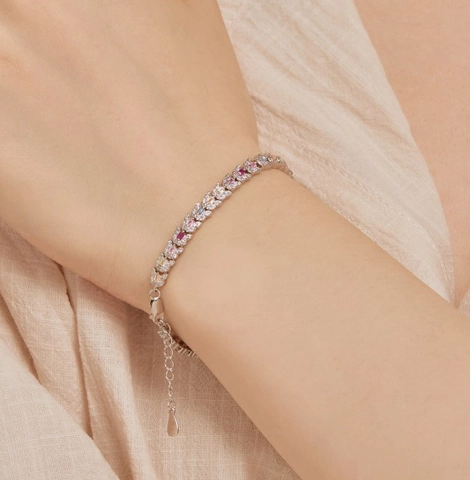 Luxury 925 Sterling Silver Bracelet For Women Colorful Zirconia Inlaid European Style Adjustable Geometric Hand Jewelry Gift