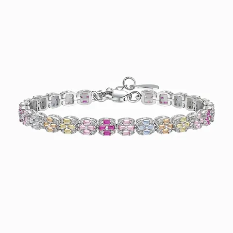 S925 Sterling Silver Colorful Zirconia Bracelet For Women Fashion Geometric Inlaid Candy Color Wedding Party Fine Jewelry