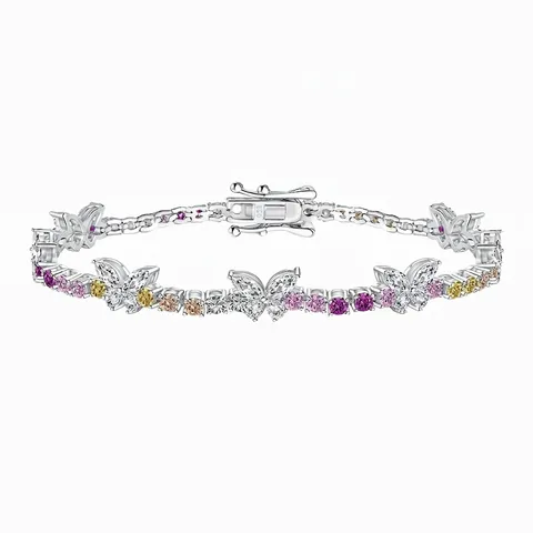 S925 Sterling Silver Butterfly Bracelet For Women Colorful Zirconia Inlaid Garden Design Tennis Chain Wedding Jewelry Gift