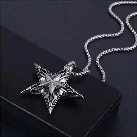 Retro Gothic Pentagram Hanger Ketting Voor Mannen Vrouwen Hip Hop Verweerde Afwerking Reliëf Ster Legering Sieraden