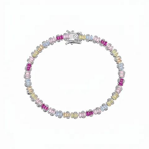 Bracciale Tennis in Argento Sterling 925 con Strass Colorati da Donna Elegante con Pietre Rettangolari Multicolore