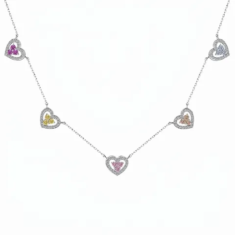 925 Sterling Silver Heart Necklace For Women Colorful Zirconia Inlaid 5 Hearts Pendant Adjustable Chain Fashion Jewelry Gift