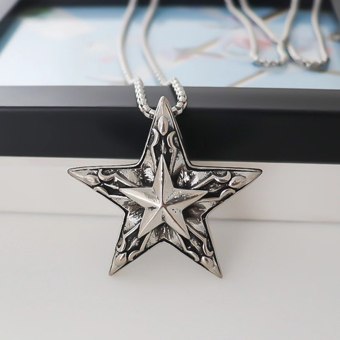 Retro Gothic Pentagram Hanger Ketting Voor Mannen Vrouwen Hip Hop Verweerde Afwerking Reliëf Ster Legering Sieraden