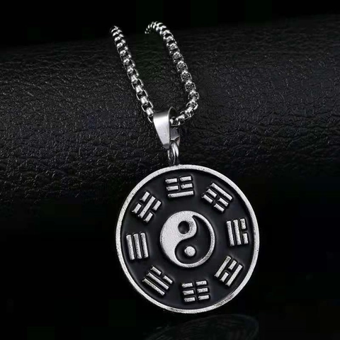 Collana Con Pendente Yin Yang Bagua In Stile Cinese Vintage Per Uomo Donna Lega Argento Catena Geometrica Tonda Gioielli