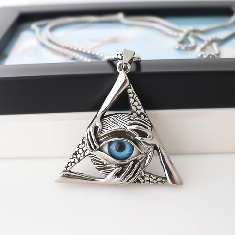 Collana con Ciondolo a Triangolo Occhio di Horus Occhio della Provvidenza in Lega Retro per Uomo Donna Argento Galvanizzato Gioielli Punk Gothic