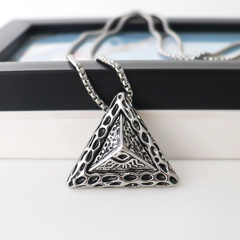 Retro Stainless Steel Triangle Eye Of Providence Pendant Necklace Punk Gothic Mysterious Jewelry For Men Women