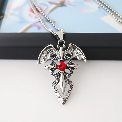Collar con Colgante de Cruz y Alas de Murciélago Gótico Aleación Plateado con Diamante de Imitación Rojo Joyería Punk Unisex Regalo