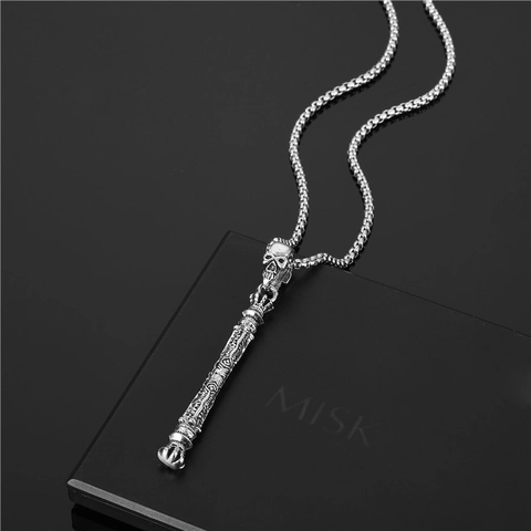 Vintage Gothic Schedel Hanger Halsketting Voor Mannen Vrouwen Retro Punk Legering Lange Staf Cilinder Venetiaanse Ketting Nightclub Hip Hop Sieraden