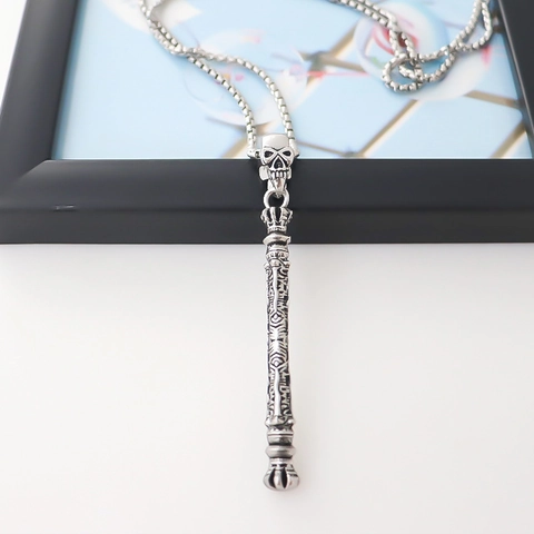 Vintage Gothic Schedel Hanger Halsketting Voor Mannen Vrouwen Retro Punk Legering Lange Staf Cilinder Venetiaanse Ketting Nightclub Hip Hop Sieraden
