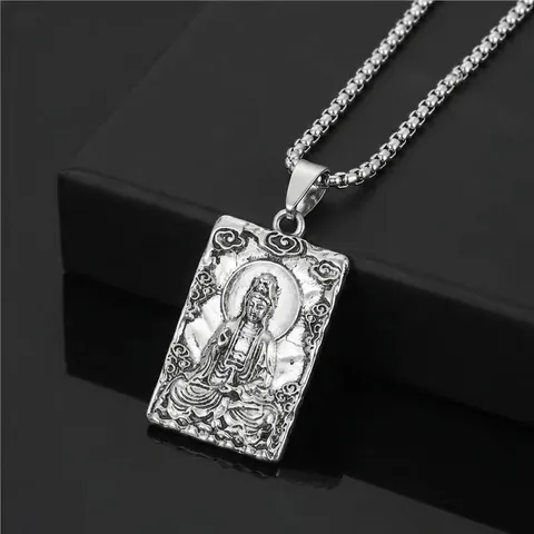Legering Vintage Boeddha Hanger Ketting Religieuze Etnische Vierkante Plaque Ketting Voor Mannen Vrouwen Streetwear Sieraden