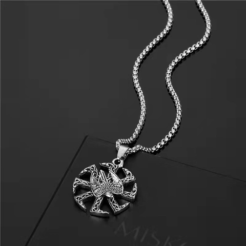 Collar de Colgante de Rueda Solar de Aleación Vintage Patrón Pájaro Águila Nudo Celta Cadena de Caja Joyería Para Hombre Mujer